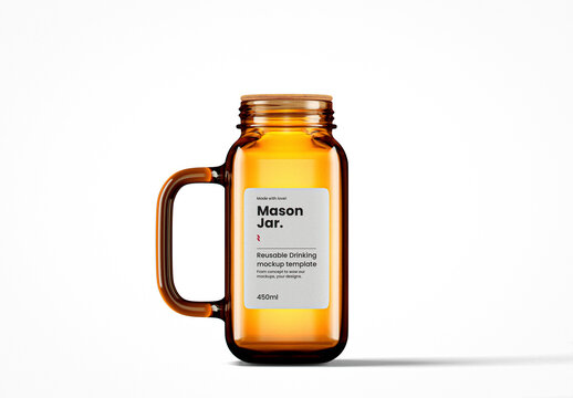 Amber Glass Jar With Handle Mockup