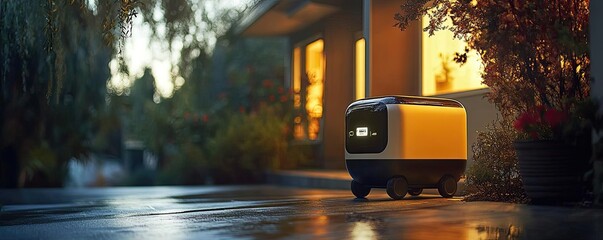 A package arriving at a customer s door via a robotic courier, showcasing the future of deliveries