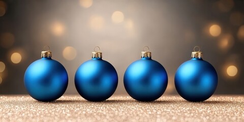 Blue Christmas Ornaments on Glittering Background