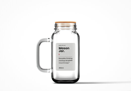 Clear Glass Jar With Handle Mockup