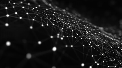 Glowing network connection structure on dark background. Background for business event, science, big data digital technology. 