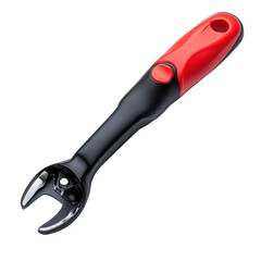 Fototapeta premium a matte black can opener, ergonomic red handle, isolated on white background