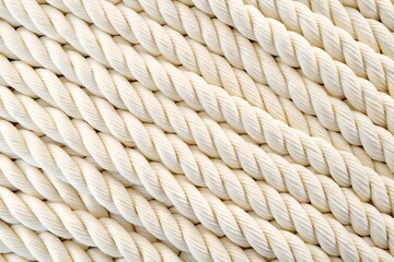 Twisted white ropes aligned in rows, creating a clean, textured background for nautical and minimalistic design projects.