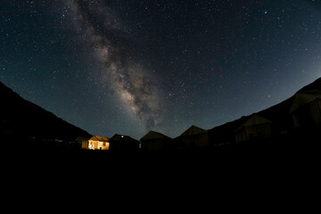 Breathtaking view of milkyway at chandrataal camp in spiti valley and lahaul himachal pradesh, India