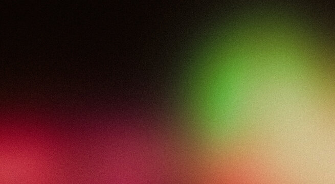 Green rdd pink vibrant color spot on dark grainy gradient background. Abstract dark colors, flow and wave shaped noisy gradient website header, cover banner, poster