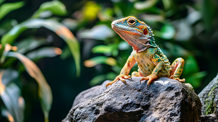Detailed Close-Up of a Collared Tree Lizard in Its Natural Habitat Surrounded by Vibrant Greenery