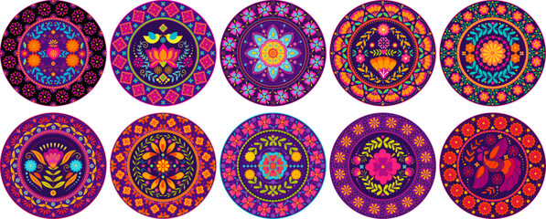 Collection of outstanding vibrant mandalas in mexican talavera style.
Use to design greeting, invitation, wall art, festival flyers, banners