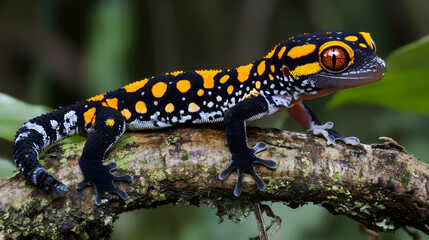 Obraz premium Capturing the Remarkable Features of the Yellow-headed Gecko in Its Lush Jungle Habitat
