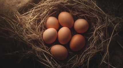 Brown eggs in nest