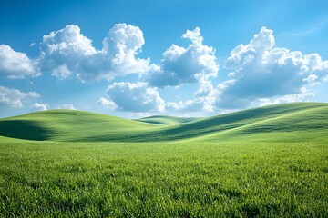 Obraz premium Lush green hills under a bright blue sky on a sunny day