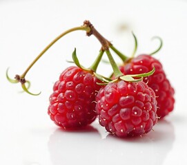raspberries close up on white background