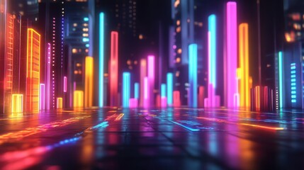 Fototapeta premium Artistic representation of neon bars and graphs reflecting rising revenue, with colorful lights enhancing the sense of achievement.