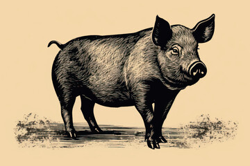 Fototapeta premium Vintage pig illustration art