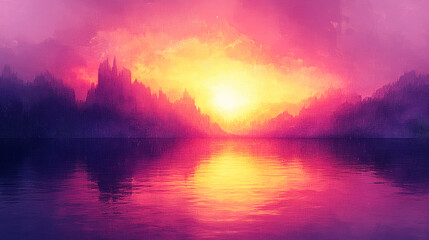 Abstract digital art, abstract landscape in the colors of lavender and baby yellow.