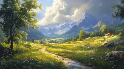 Charming scene of a peaceful landscape with soft light, evoking feelings of hope and tranquility associated with faith.