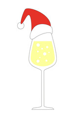 Vector chin chin party illustration. A wine glass with christmas hat isolated icon. New year design
