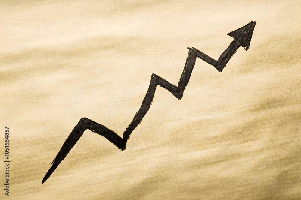 Poster a chart printed on paper depicting a simple upward trend with zigzag lines symbolizing growth and pr