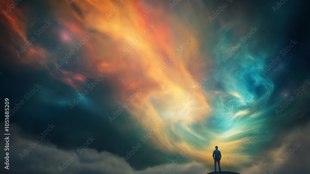 Poster space magnificent view of outer space and nebula. future technologies and concept of infinity