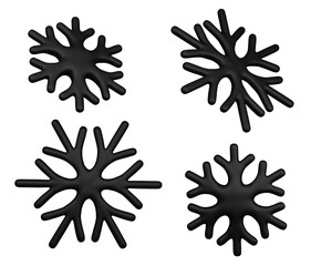 3D Snowflakes collection. Black realistic snowflake collection isolated on white background