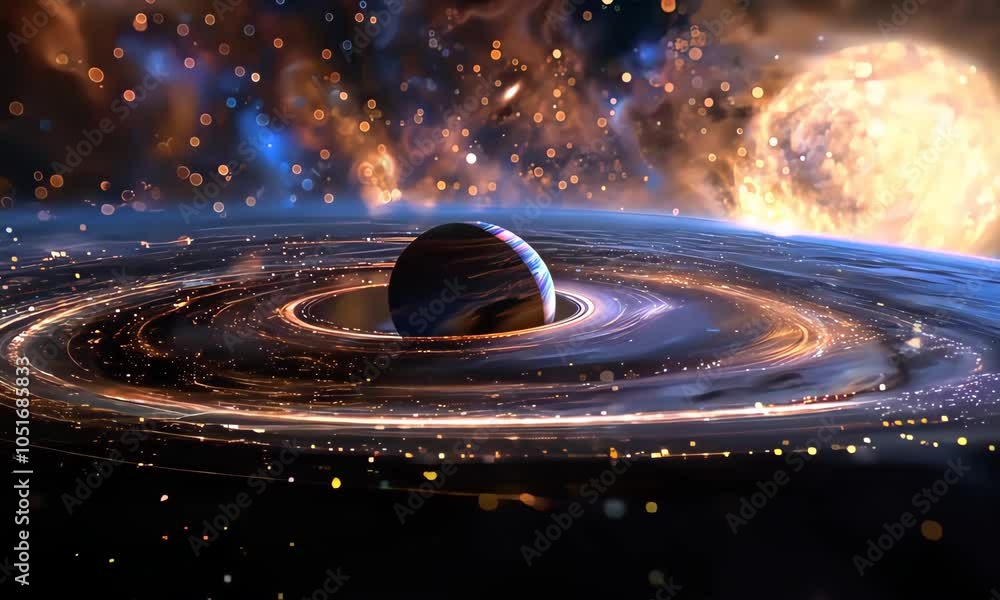Poster captivating view of a swirling planet in a cosmic nebula backdrop