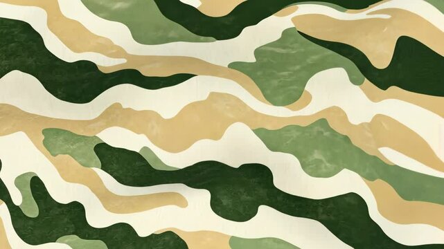 A close-up of a green, white, and beige camouflage pattern