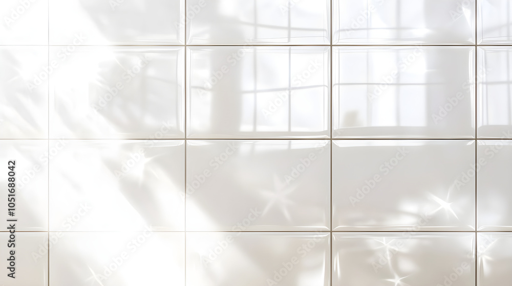 Poster subtle white ceramic tile with a glossy finish reflecting light and creating a serene atmosphere in 
