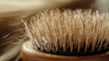 Close-up of a brush with strands of hair caught in the bristles.