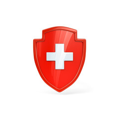 Obraz premium Medical Shield Icon . medical guard shield insurance . Safety badge icon. Privacy banner. Security label. Defense tag. Presentation sticker shape. Defense sign. 3d illustration .