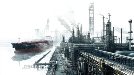 Fototapeta premium Industrial Shipyard and Refinery in Mist