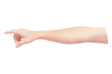 Index finger pointing front, forefinger advertising, sign, hand gesture isolated on a transparent background.