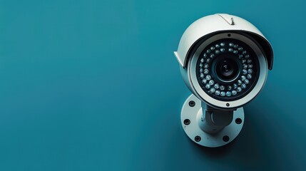 Video surveillance camera with CCTV security camera isolated on blue background.