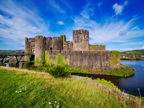 Caerphilly Castle and Moat, Caerphilly, Gwent, Wales, United Kingdom, Europe
