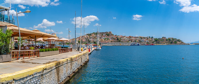 View of Kavala Fortress and boats in the port, Kavala, Dimos Kavalas, Eastern Macedonia and Thrace, Gulf of Thasos, Gulf of Kavala, Greece, Europe