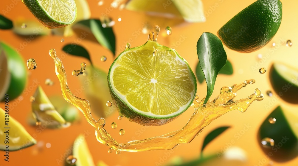 Poster refreshing lime slices with vibrant splash effect