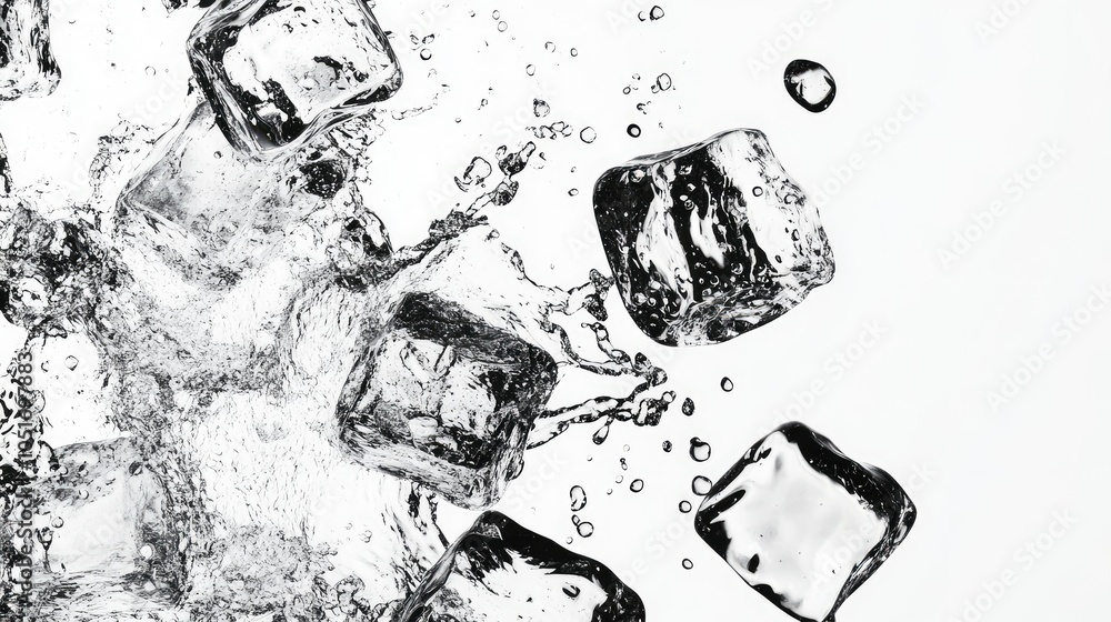 Poster captivating ice cubes in splashing scene