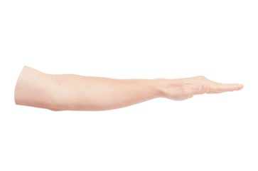 A male hand palm facing down as if throw away something isolate on transparent background.