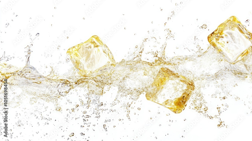Poster cheerful splash with ice cubes in a refreshing beverage