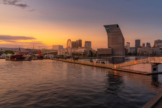 View of the Munch Museum and city skyline at sunset, Oslo, Norway, Scandinavia, Europe
