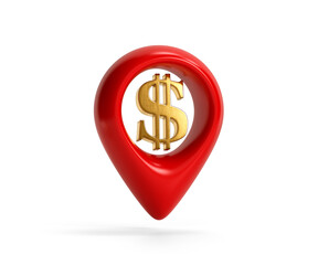 Place of settlement in dollars. GPS sales in dollars. Exchange office for dollars. Dollar search concept ! Icon isolated on white background.