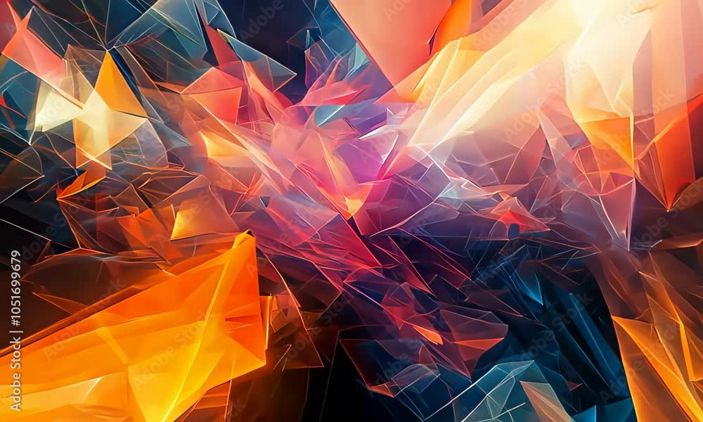 Poster abstract vibrant colors with dynamic geometric shapes and patterns