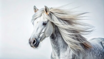 Obraz premium Beautiful Little Grey Pony with Unique Mane on White Background - Fine Art Horse Photography for Animal Lovers, Equestrian, and Nature Enthusiasts