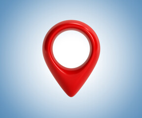 Locate pin gps map. Realistic 3d design In plastic cartoon style. Icon isolated on blue background....