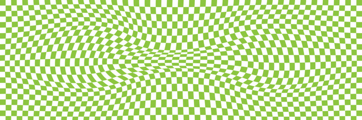 Trippy checkerboard background. Abstract distorted psychedelic texture, optical illusion. Wavy curved backdrop, distortion effect. 