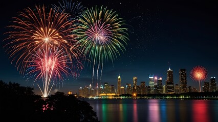 Spectacular Fireworks Light Up the Dark Sky with Brilliant Colors and Sparkling Trails, Creating a Magical Nighttime Celebration That Fills the Air with Joy and Wonder