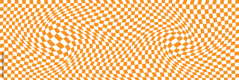 Poster trippy checkerboard background. abstract distorted psychedelic texture, optical illusion. wavy curve