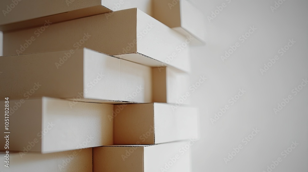 Poster neatly stacked minimalist boxes close up