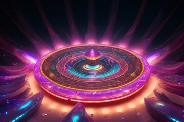 Futuristic swirl pattern with glowing circles in space, perfect for a dynamic wallpaper design