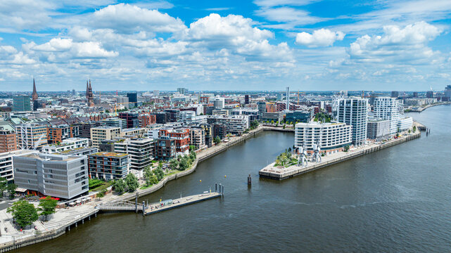 Aerial of the Speicherstadt, Hamburg, Germany, Europe