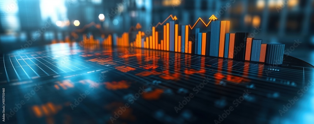 Poster data analytics graphic with vibrant charts and glowing figures on a digital background.