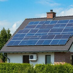 Fototapeta premium Modern home with solar panels symbolizing the transition to clean energy